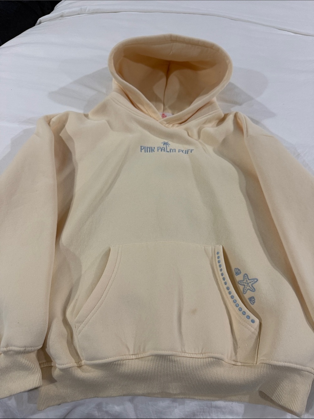 PINK Palm Puff Cream Dog Hoodie with Blue Logo - Picture 4 of 9